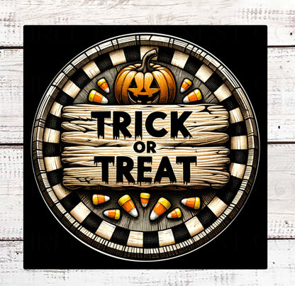 Trick or Treat Candy Corn Halloween Wreath Sign - Jack O Lantern - Cute Halloween Decor