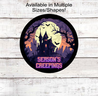 
              A Haunted House with Purple that says &quot;Season&#39;s Creepings&quot;
            