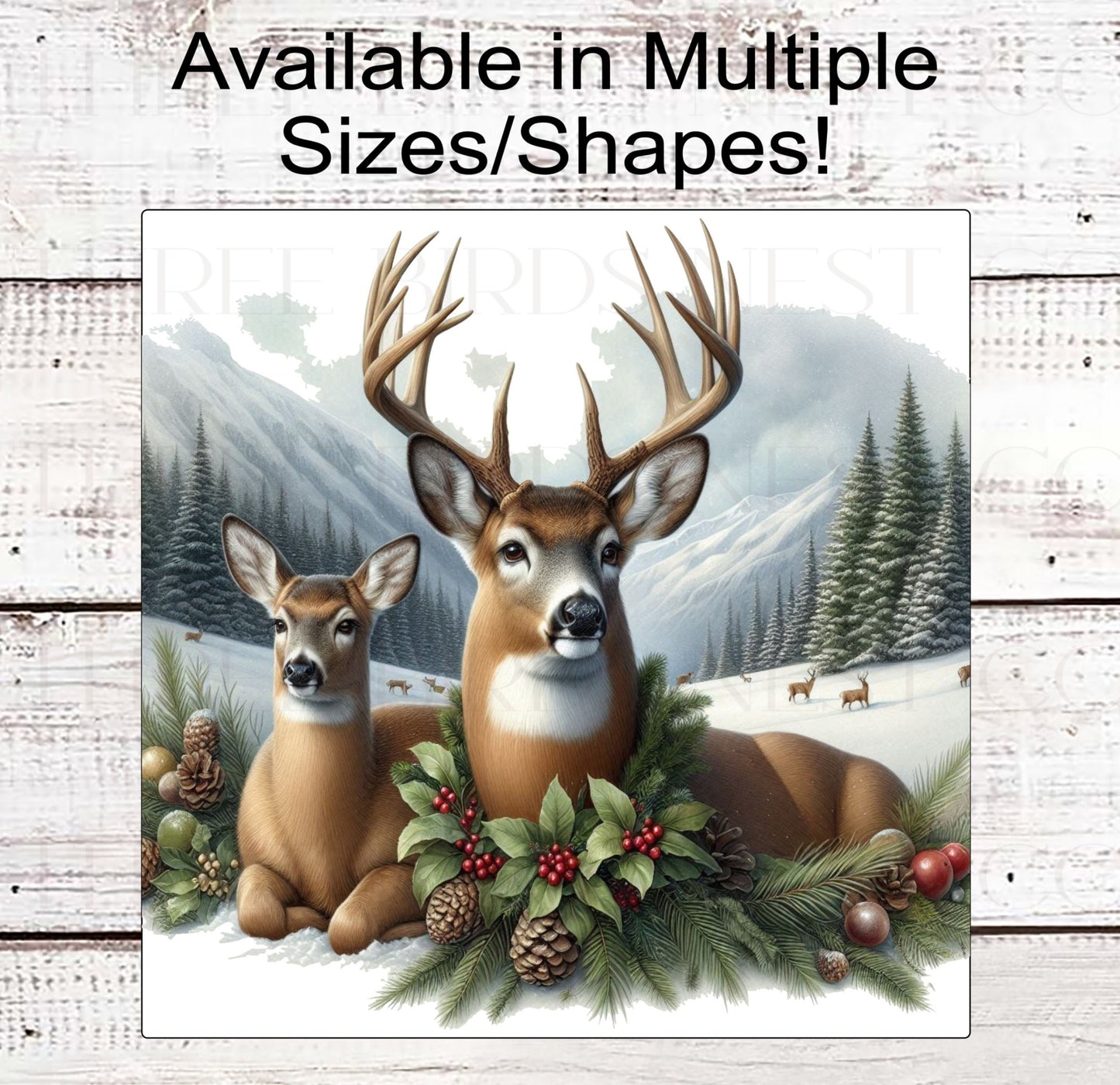 Whitetail Deer Winter Wreath Sign - Rustic Farmhouse Christmas - Cabin Decor - Wildlife Lover - Deer Hunter