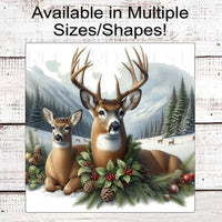 Whitetail Deer Winter Wreath Sign - Rustic Farmhouse Christmas - Cabin Decor - Wildlife Lover - Deer Hunter