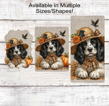 Fall Dog Wreath Sign - English Springer Spaniel Dog - Black Crow - Pumpkins Sign - Welcome to Our Patch