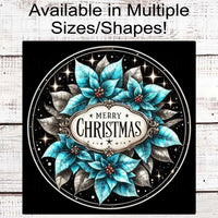 Merry Christmas Wreath Signs - Poinsettias - Blue Christmas