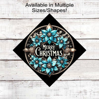 Merry Christmas Wreath Signs - Poinsettias - Blue Christmas