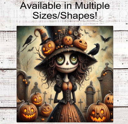 Halloween Wreath Sign, Zombie Girl, Day of the Dead, Spooky Macabre Halloween