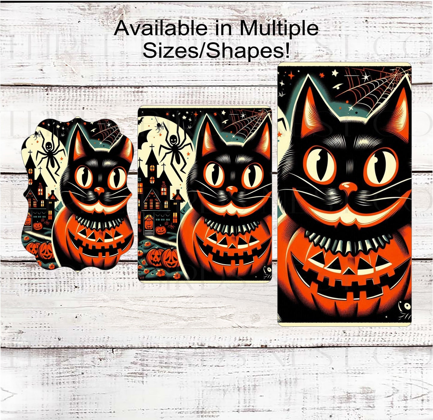 Vintage Black Cat Halloween Wreath Sign - Retro Haunted House