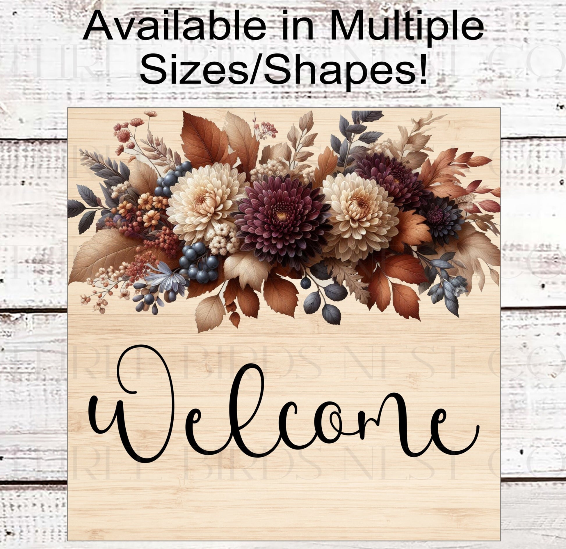 Fall Welcome Wreath Sign - Autumn Mums - Fall Florals - Rustic Farmhouse