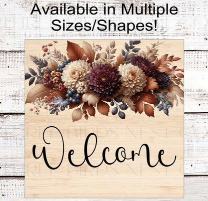 Fall Welcome Wreath Sign - Autumn Mums - Fall Florals - Rustic Farmhouse