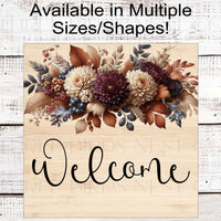 Fall Welcome Wreath Sign - Autumn Mums - Fall Florals - Rustic Farmhouse