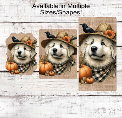 Fall Dog Wreath Sign - Great Pyrenees Dog - Pumpkins Sign - Welcome to Our Patch