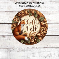 A beautiful Hello Fall sign that looks like a carved Fox with sunflowers, leaves and pumpkins.