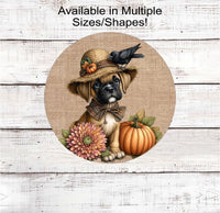 
              An adorable Boxer puppy dog dressed as a Fall Scarecrow.
            