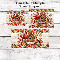 Fall Wreath Signs - Cardinal Wreath Sign - Birdhouse Welcome - Pinecones