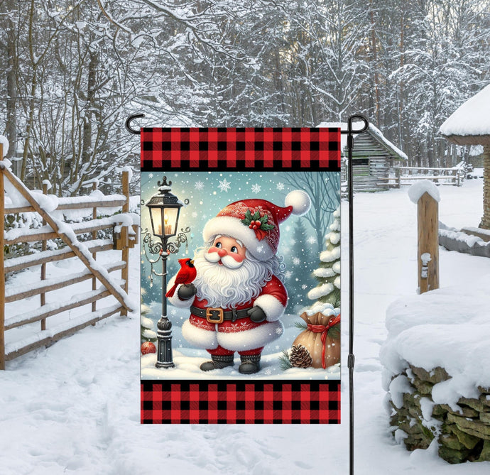 An adorable Santa Claus with his Cardinal bird friend