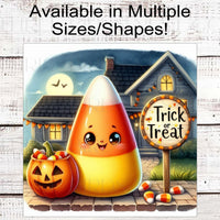 Trick or Treat Candy Corn Halloween Wreath Sign - Jack O Lantern Candy Bucket - Cute Halloween Decor