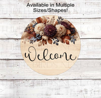 
              A beautiful Welcome Wreath Sign with Mums and Fall Florals on a rustic wood look background.
            