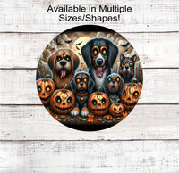 
              A spooky group of Zombie Halloween dogs with Nightmare style jack o lanterns.
            