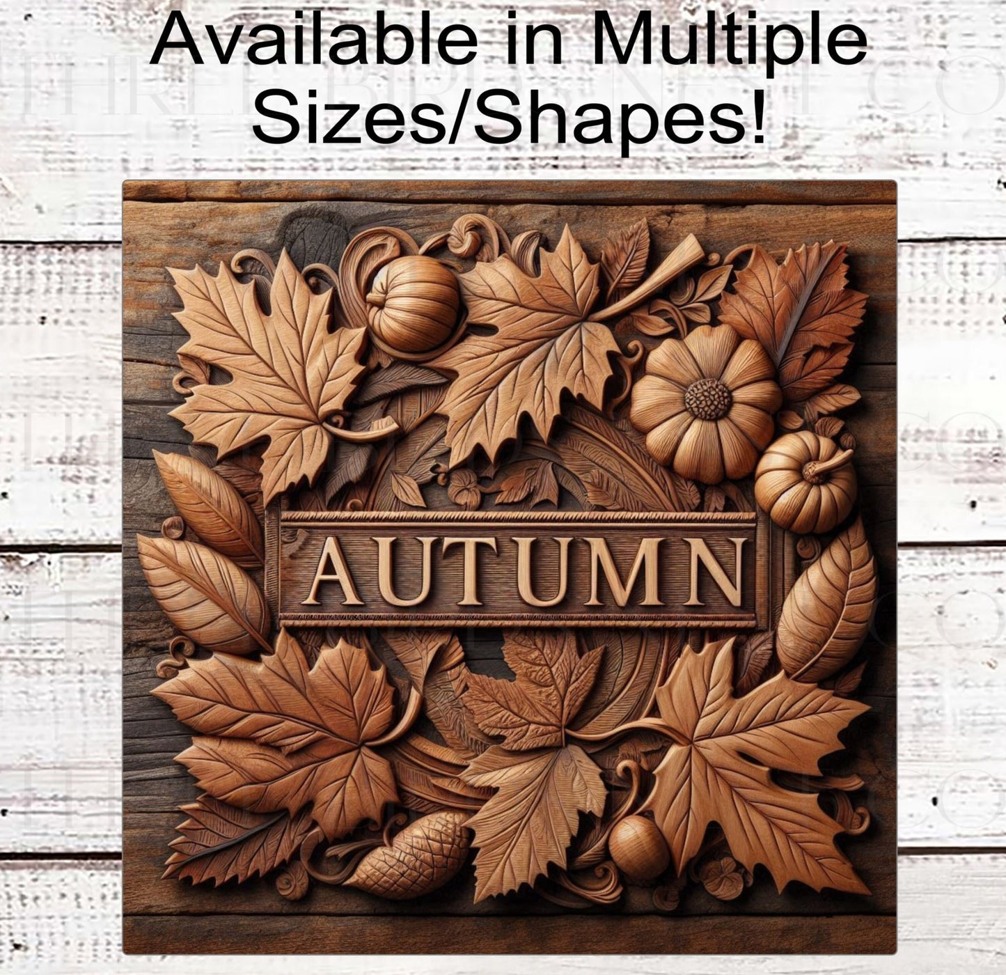Autumn Wreath Sign - Carved Pumpkins - Fall Leaves - Rustic Farmhouse