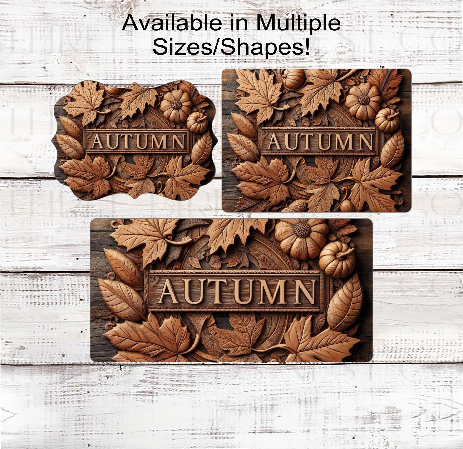 Autumn Wreath Sign - Carved Pumpkins - Fall Leaves - Rustic Farmhouse