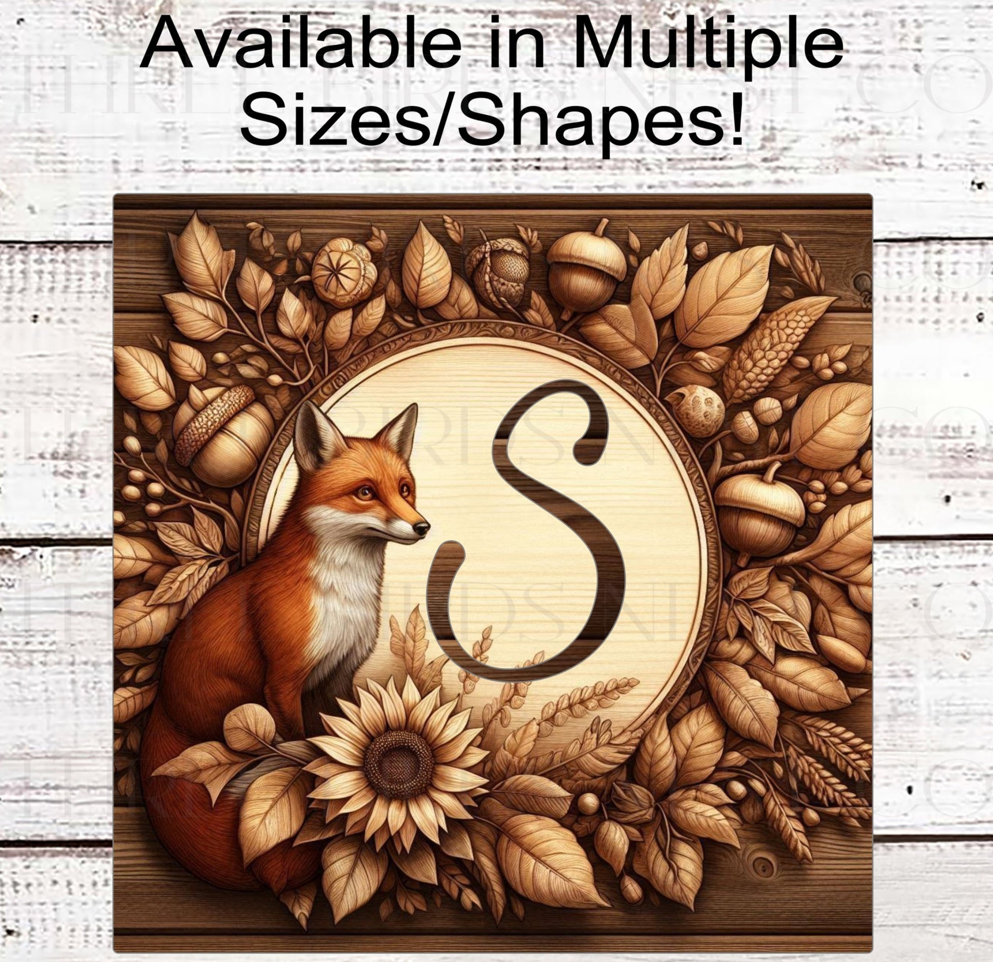 Fall Wreath Signs - Fox Lover - Monogram - Rustic Farmhouse - Sunflowers and Pumpkins - Fall Leaves