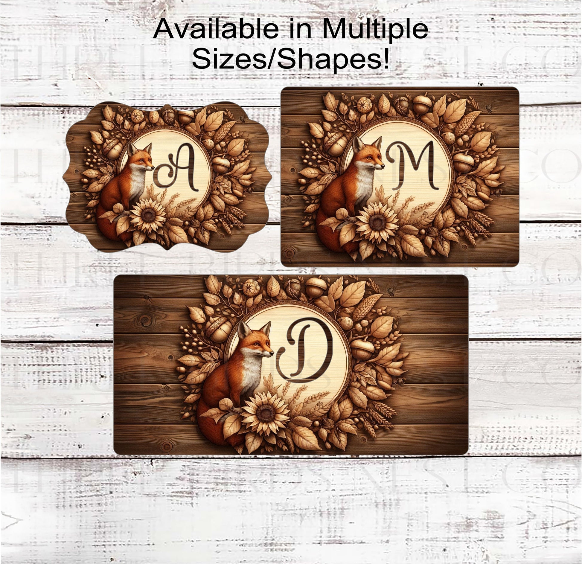 Fall Wreath Signs - Fox Lover - Monogram - Rustic Farmhouse - Sunflowers and Pumpkins - Fall Leaves
