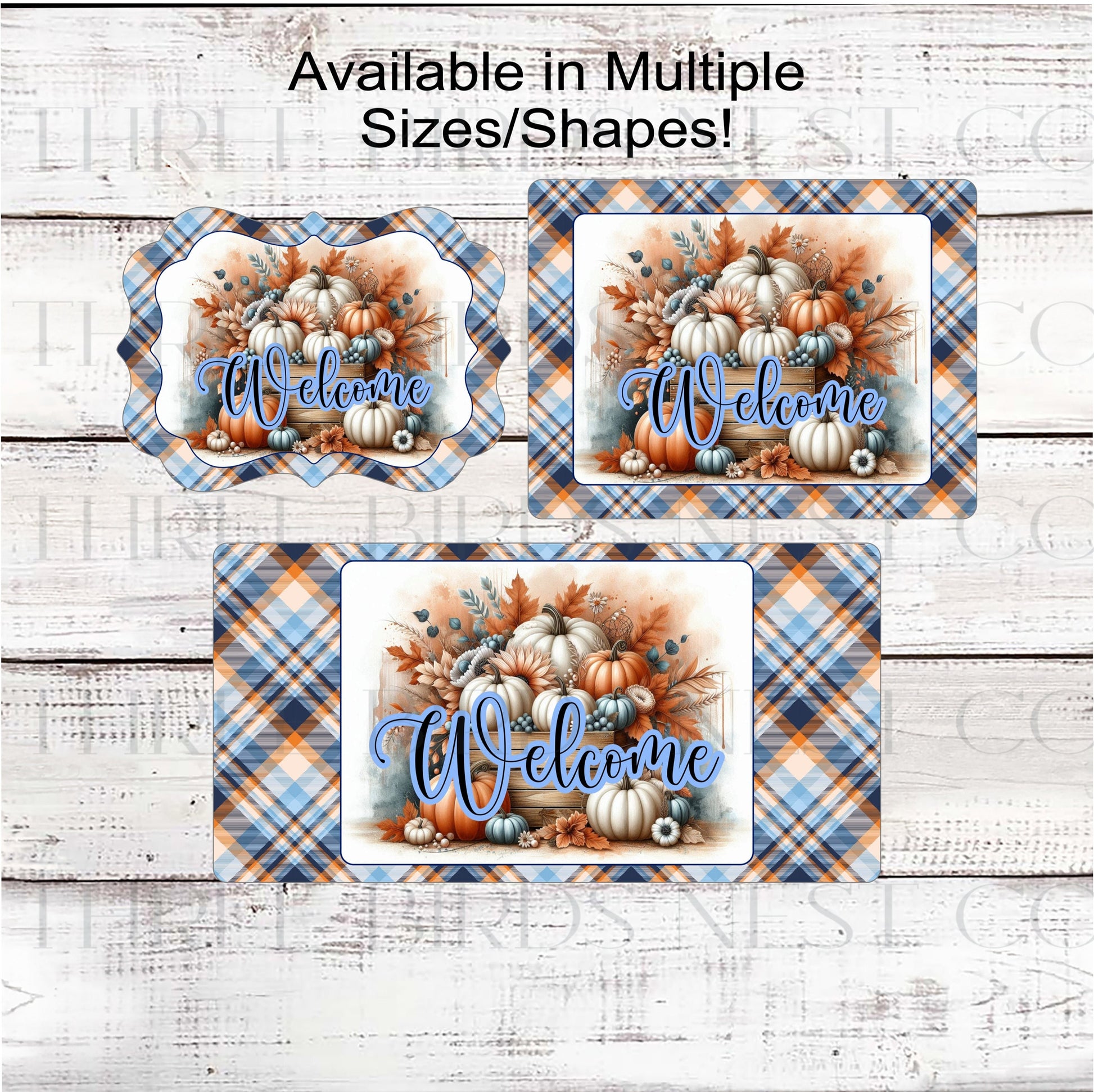Fall Wreath Sign - White and Blue Pumpkins - Sunflowers - Autumn Leaves - Pastel Fall