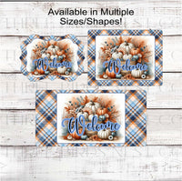 
              Fall Wreath Sign - White and Blue Pumpkins - Sunflowers - Autumn Leaves - Pastel Fall
            