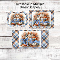 Fall Wreath Sign - White and Blue Pumpkins - Sunflowers - Autumn Leaves - Pastel Fall