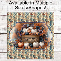 Fall Wreath Sign - White and Blue Pumpkins - Sunflowers - Autumn Leaves - Pastel Fall