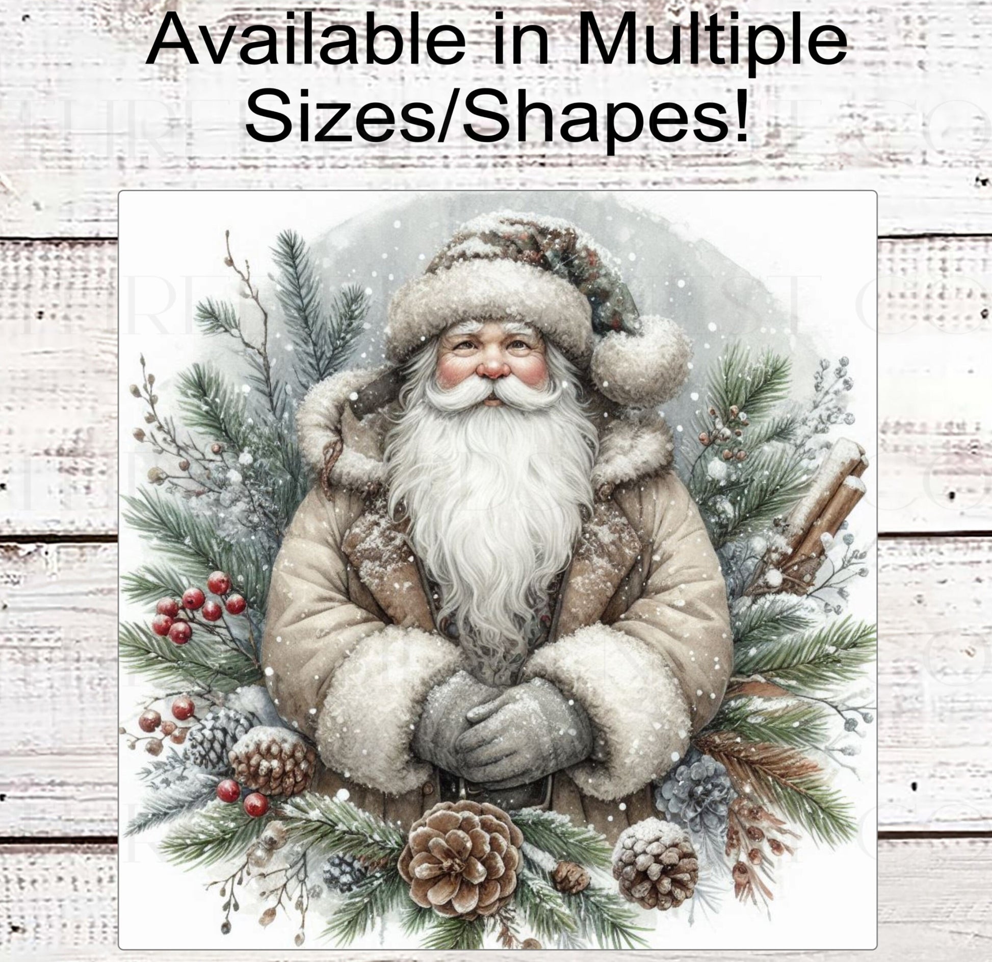 Christmas Wreath Signs - Santa Claus Signs - Woodland Christmas - Pinecones