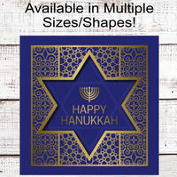 
              Happy Hanukkah Wreath Sign - Menorah Candles - Wishing Peace and Light - Star of David
            