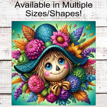 Fall Scarecrow Wreath Sign - Fall Flowers - Cute Halloween Decor - Bright Signs