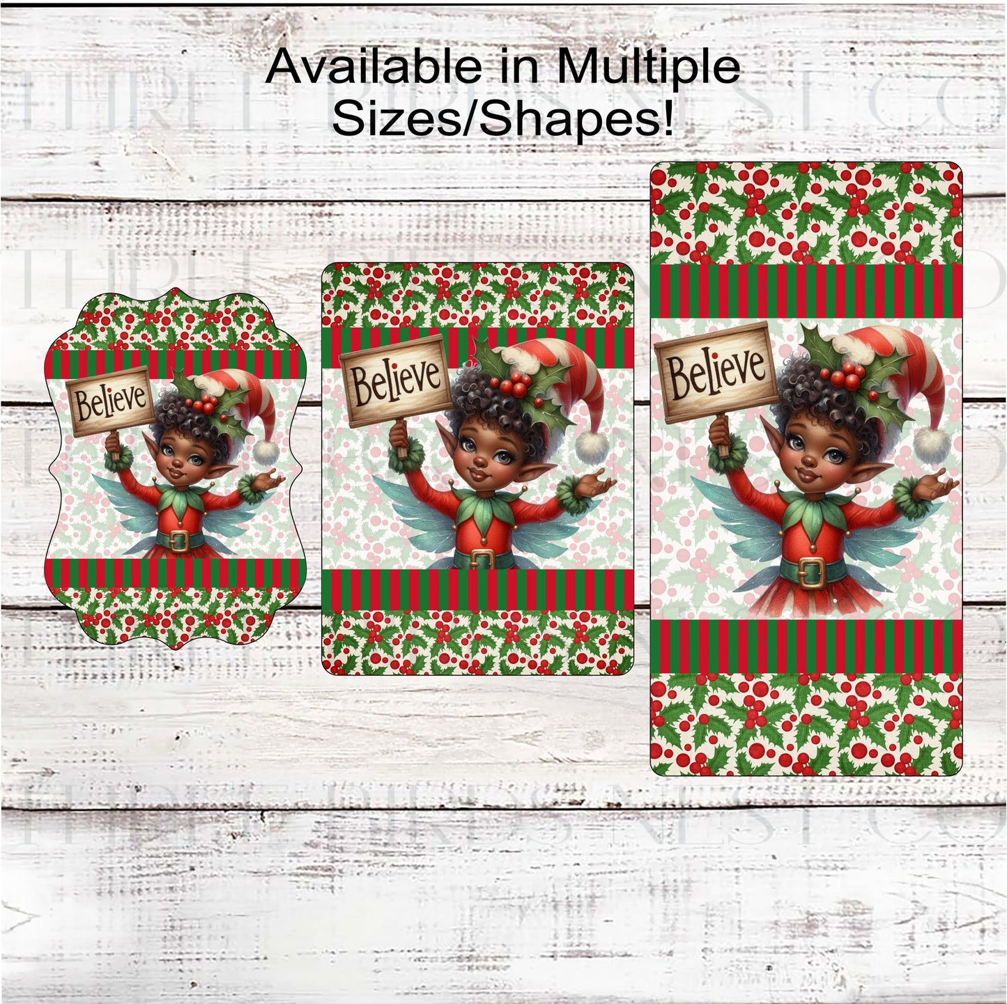 Christmas Elf Wreath Sign - African American - Holly - Believe in the Magic of Christmas