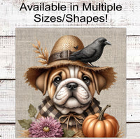 
              Fall Scarecrow Wreath Sign - English Bulldog Sign - Pet Dog Sign
            