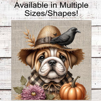 Fall Scarecrow Wreath Sign - English Bulldog Sign - Pet Dog Sign