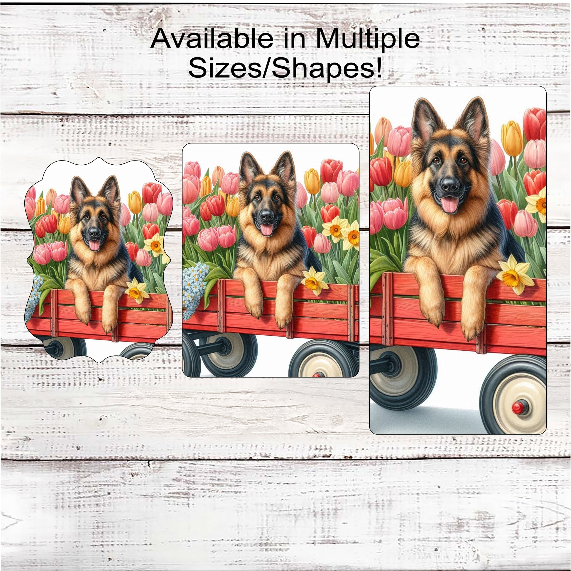 Spring Dog Wreath Sign - German Shepherd Dog - Floral Wreath Sign - Spring Tulips