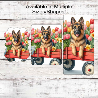 Spring Dog Wreath Sign - German Shepherd Dog - Floral Wreath Sign - Spring Tulips