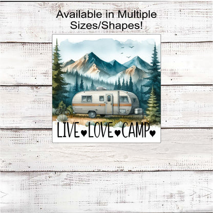 Camper Welcome Wreath Sign - Live Love Camp - Cabin Decor - Mountains Lover - Rustic Farmhouse