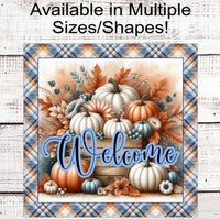 
              Fall Wreath Sign - White and Blue Pumpkins - Sunflowers - Autumn Leaves - Pastel Fall
            