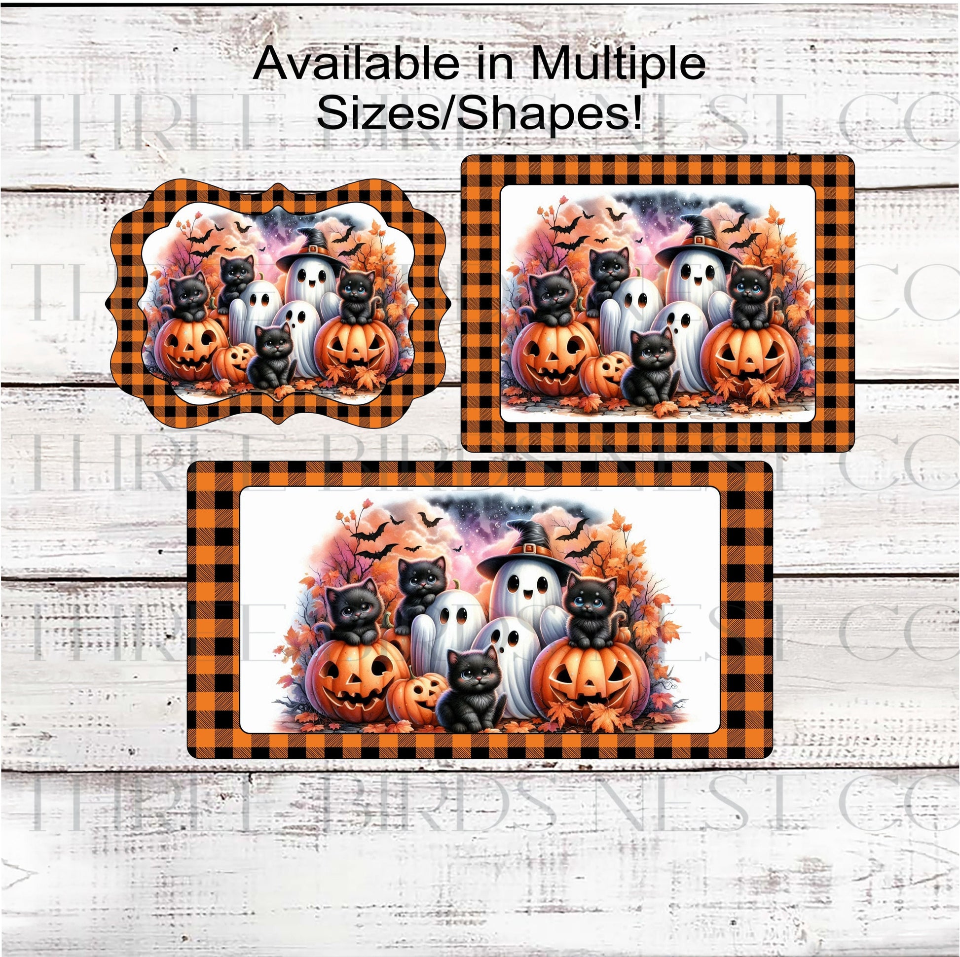 Halloween Ghost Wreath Sign - Black Cats - Spooky Bats - Buffalo Plaid