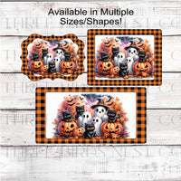 Halloween Ghost Wreath Sign - Black Cats - Spooky Bats - Buffalo Plaid