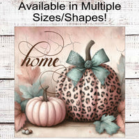 
              Fall Wreath Sign - Pink Pumpkins - Leopard Print - Autumn Leaves
            