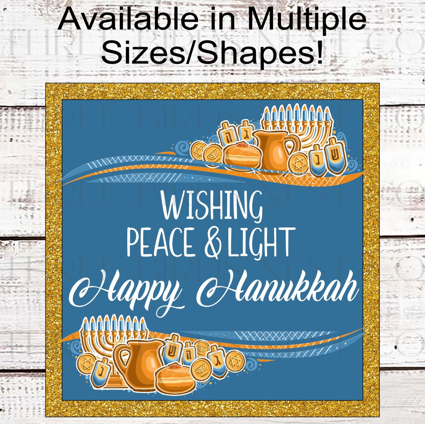 Happy Hanukkah Wreath Sign - Menorah Candles - Wishing Peace and Light - Star of David