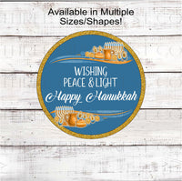 
              A beautiful Happy Hanukkah sign with gold accents and Menorahs
            