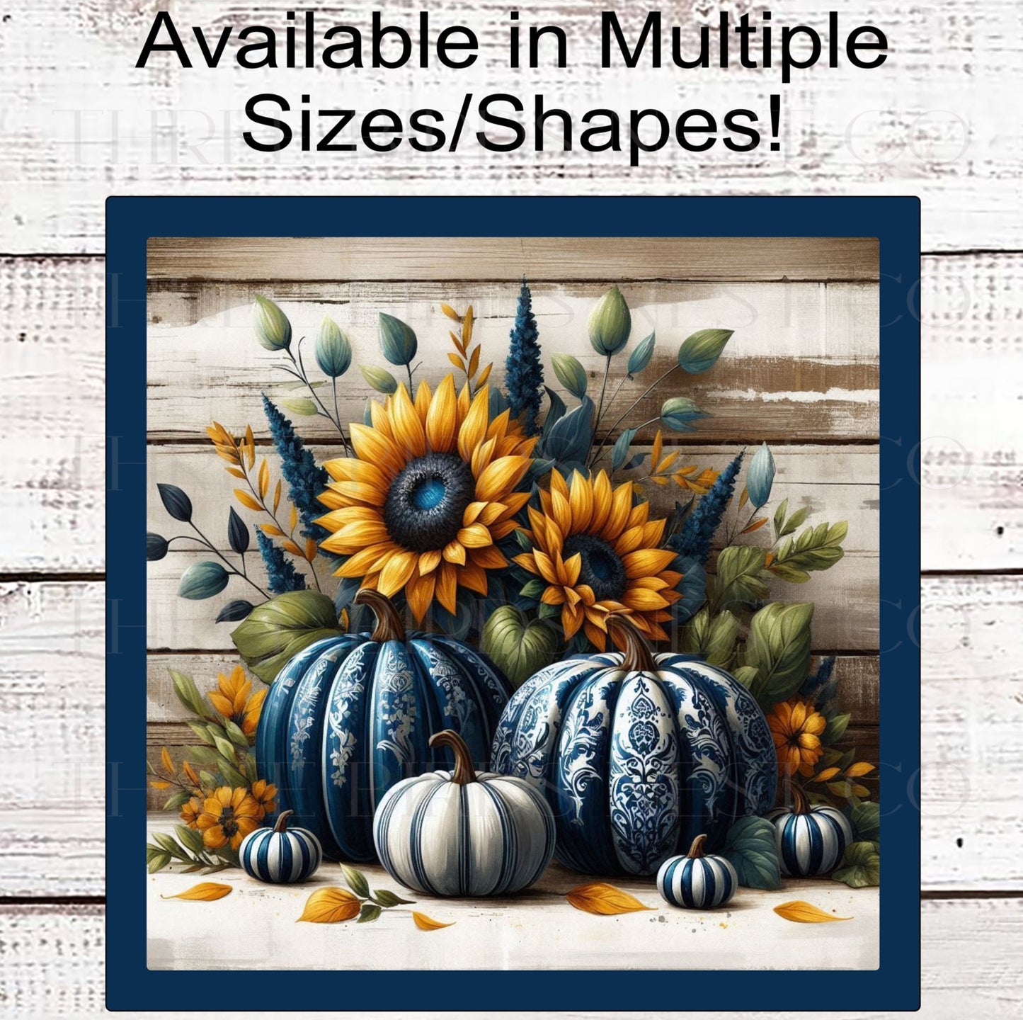 Fall Wreath Sign - Chinoiserie Pumpkins - Sunflowers - Autumn Leaves
