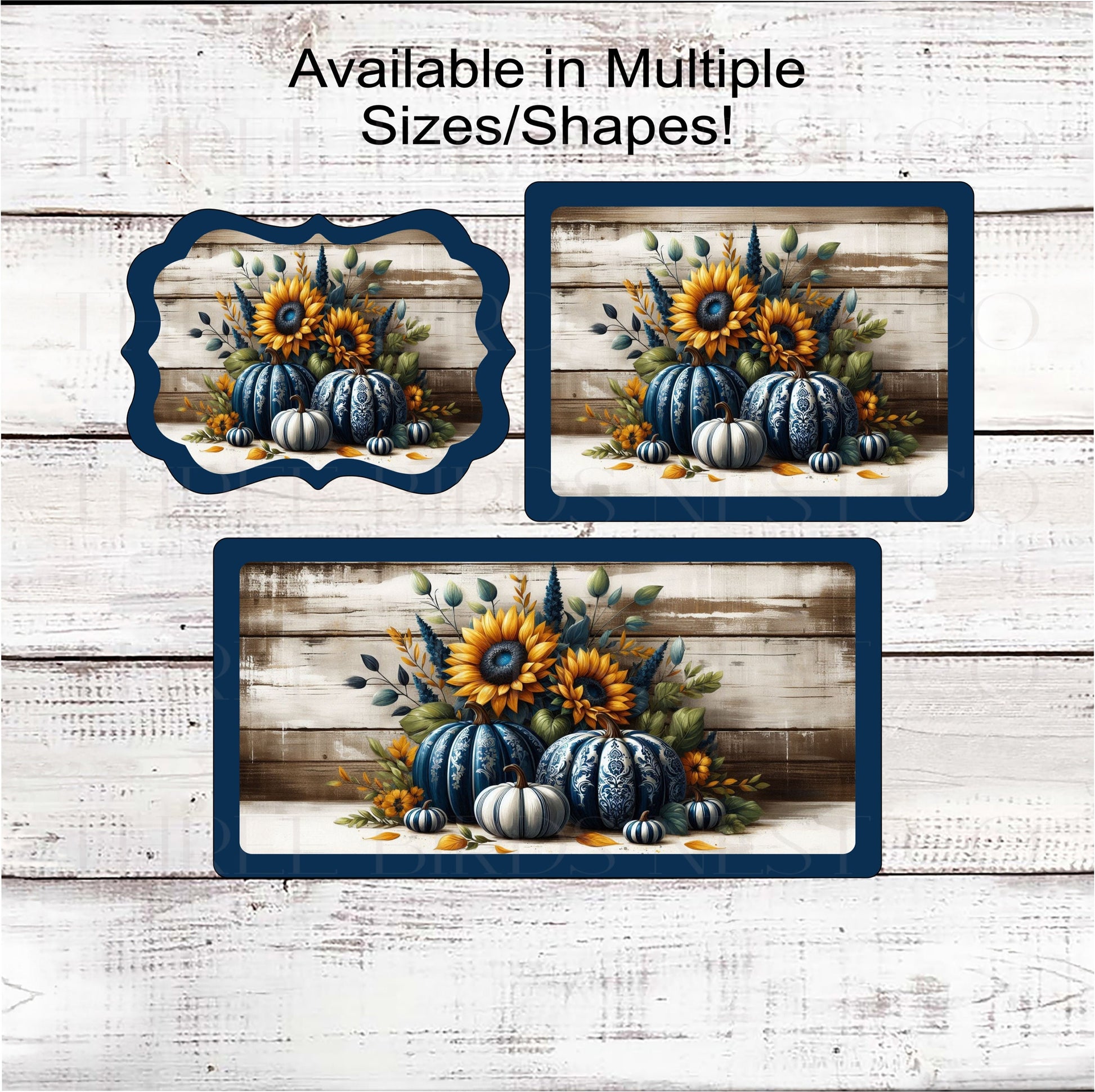 Fall Wreath Sign - Chinoiserie Pumpkins - Sunflowers - Autumn Leaves