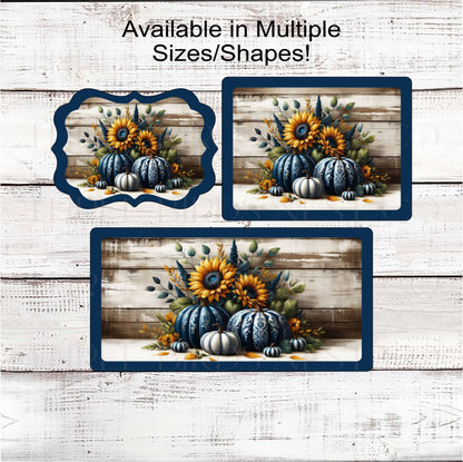 Fall Wreath Sign - Chinoiserie Pumpkins - Sunflowers - Autumn Leaves