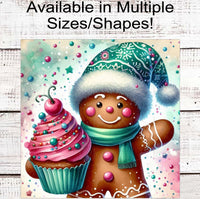 
              Christmas Wreath Signs - Gingerbread Man - Pastel Christmas - Cupcakes and Candy
            