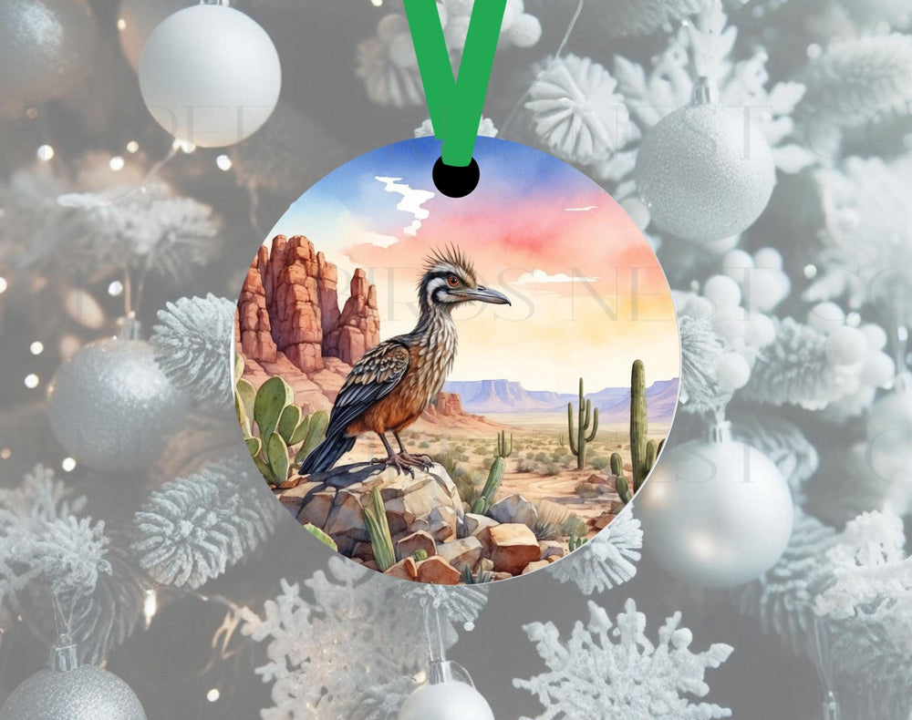 A beautiful multi-colored image of a Road Runner with a cactus background