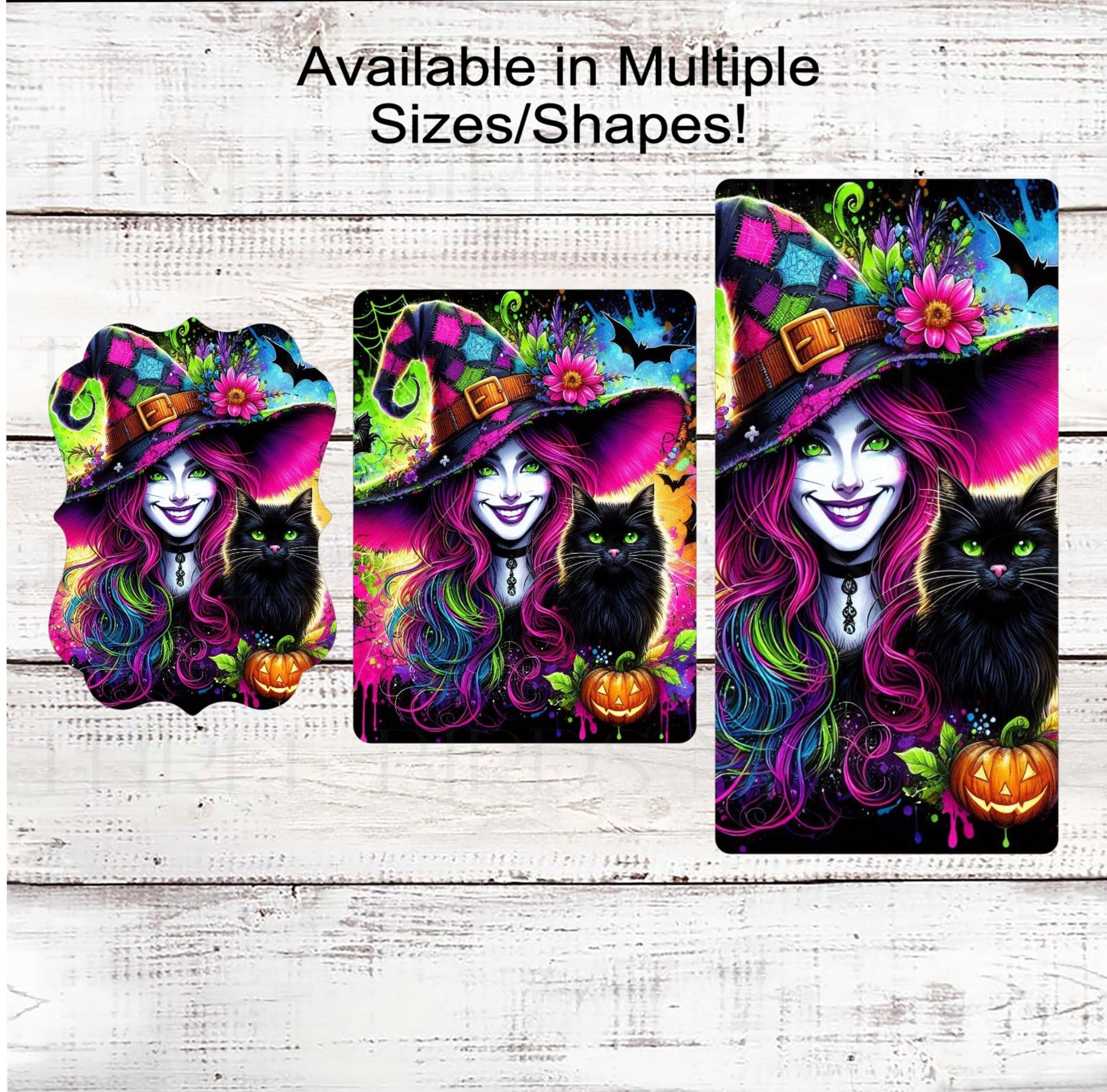 Halloween Witch Wreath Sign, Black Cat, Faux Neon Sign, Jack O Lantern