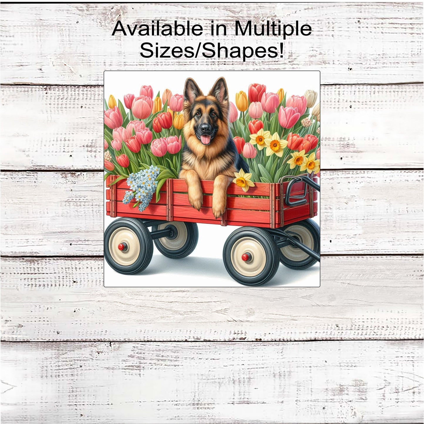 Spring Dog Wreath Sign - German Shepherd Dog - Floral Wreath Sign - Spring Tulips